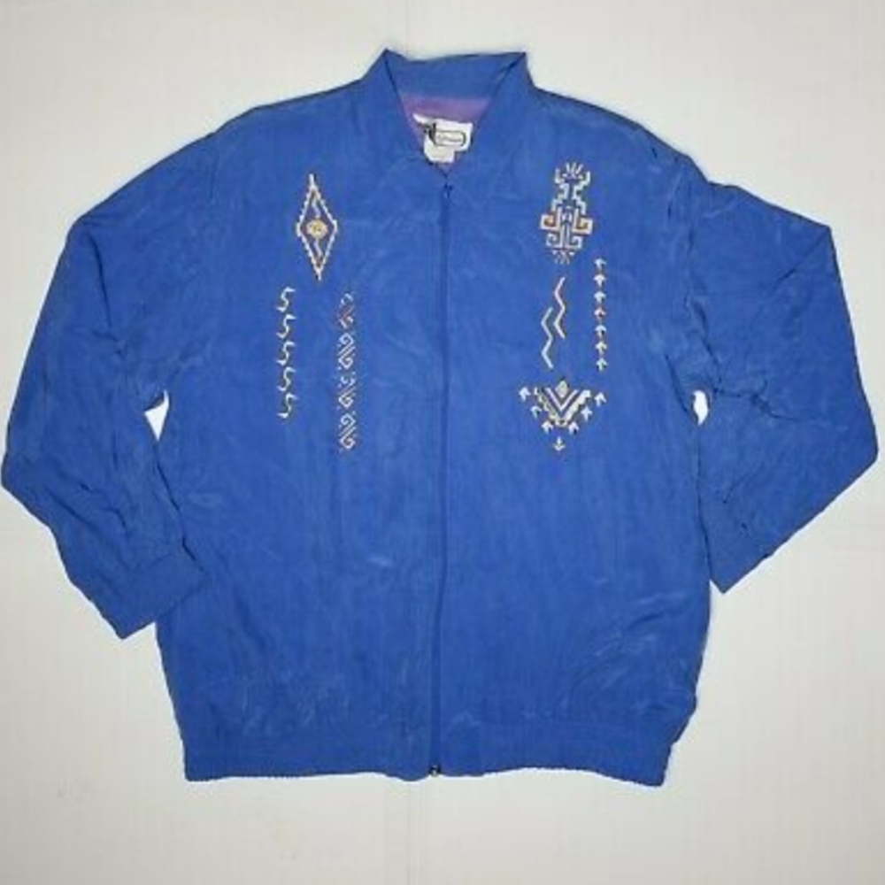 Saint Germain Paris Large Windbreaker Jacket Vintage Boxy 80's 90s Zip Up Blue